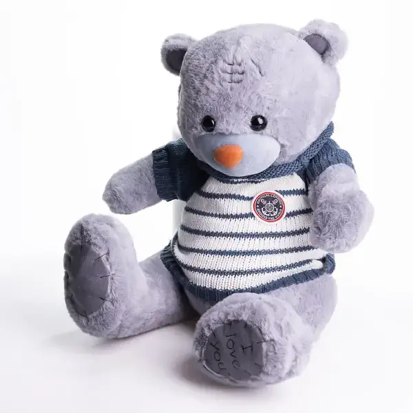 Мягкая игрушка с пледом 110х140 см Мишка Тедди в полосатом свитере серый детский плюшевый плед игрушка подушка детская ТМ COLORFUL HOME 509-35GBL - фото 2