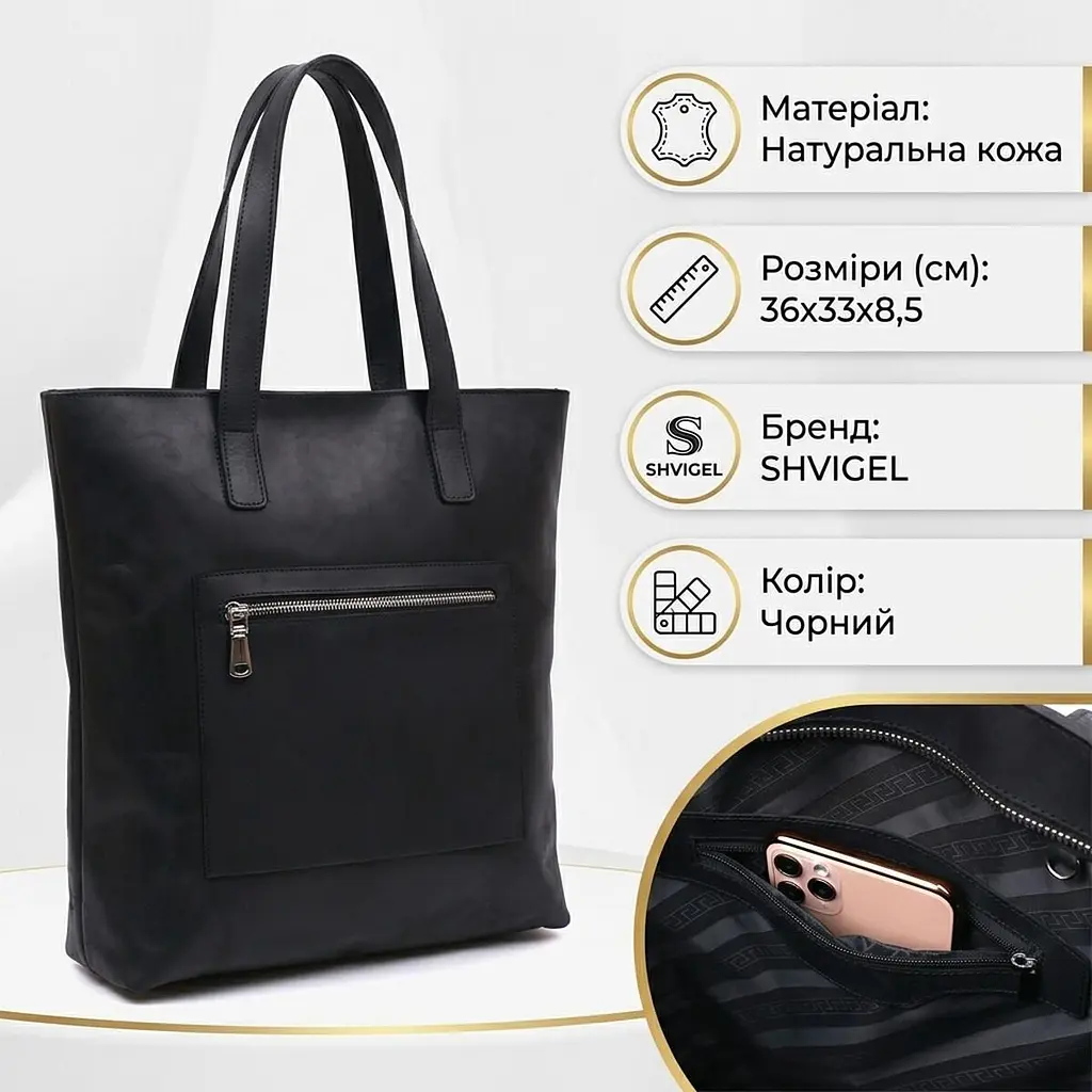 Вінтажна шкіряна сумка жіноча Shvigel 16347 чорна - фото 3