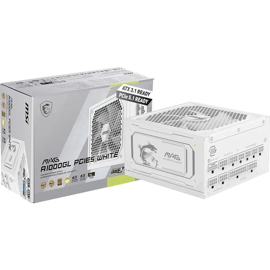 Блок живлення MSI MAG 1000W PCIE5 80+ Gold (MAG A1000GL PCIE5 White) - фото 5