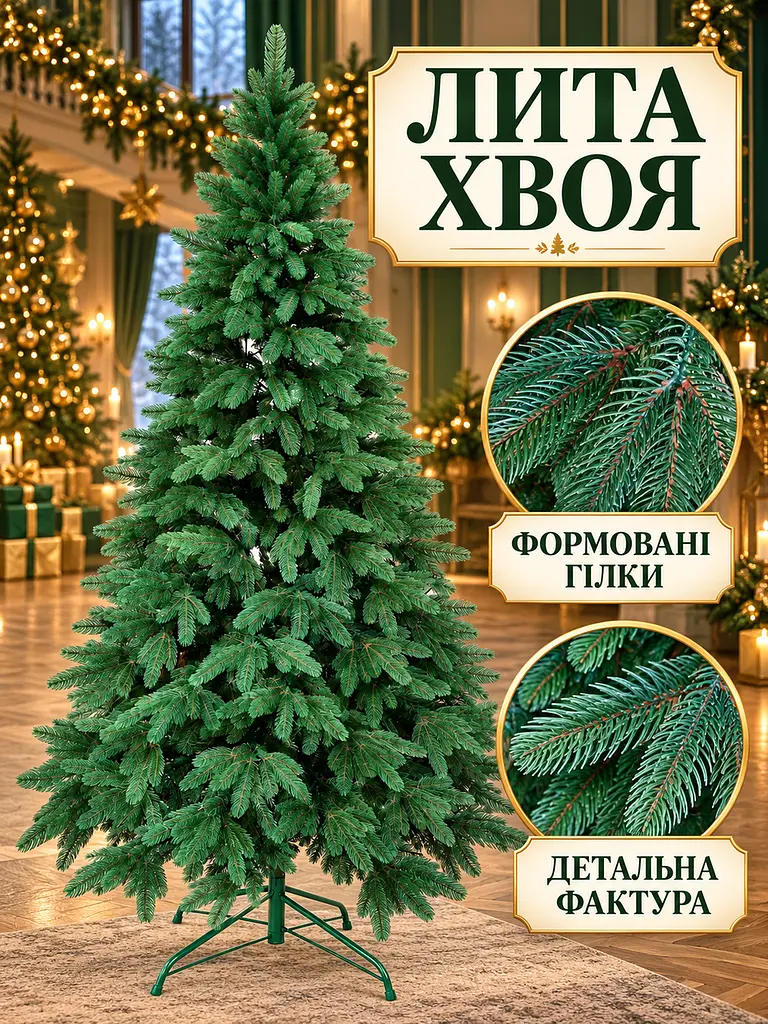 Лита штучна ялинка YaLINKA PZ25 Смерека 250 см на металевій підставці, зелена (49676442) - фото 4