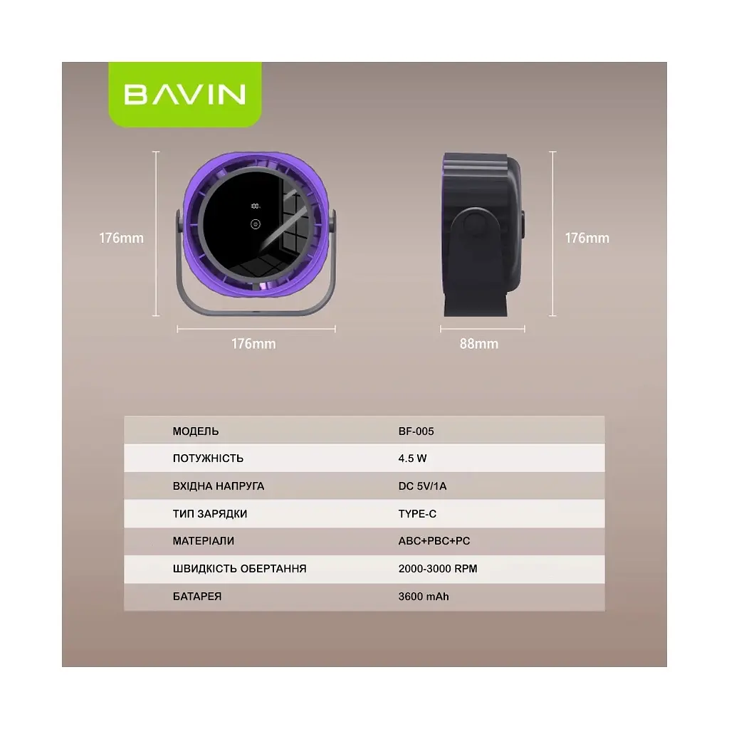 Вентилятор BAVIN BF-005 High-Speed FUN 3000RPM Black-purple (BF-005 BP) - фото 8