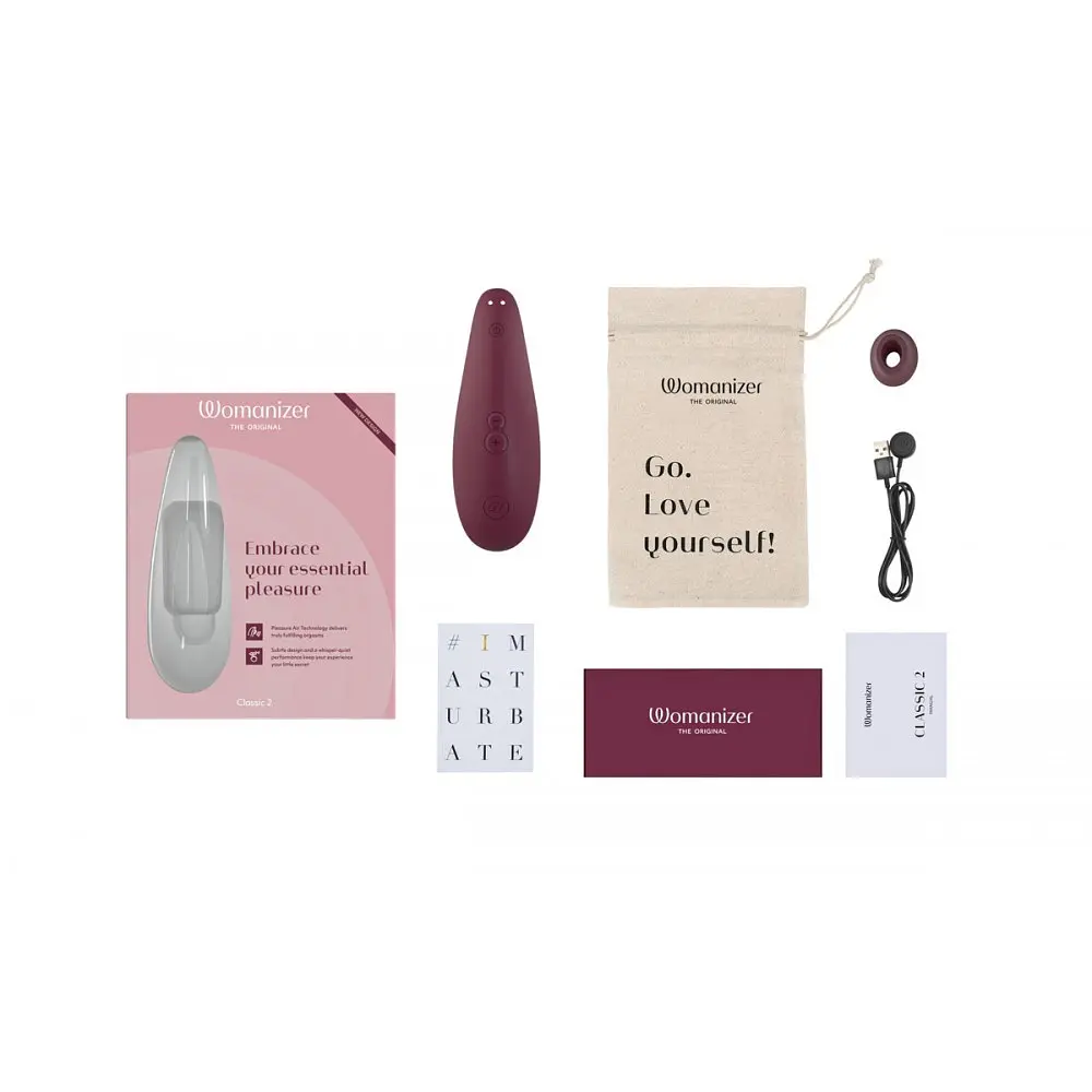 Лубрикант Womanizer Classic 2 + 50 мл- Інноваційний вакуумний стимулятор клітора, 14.8х4.8 см бордовий - фото 7
