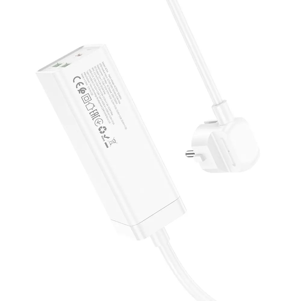 Мережевий зарядний пристрій подовжувач Hoco AC9A 2 USB/Type-C PD QC 30W 1 розетка 1.5m білий - фото 4