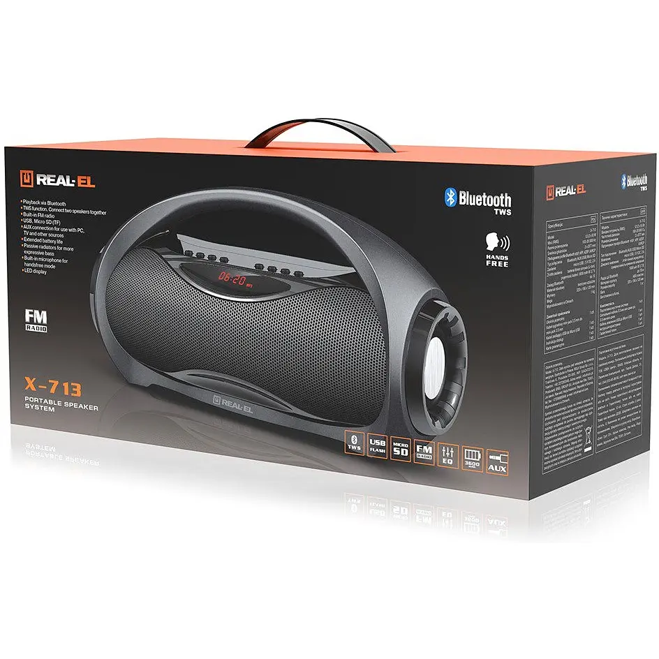 Портативная Bluetooth колонка бумбокс REAL-EL X713 Black - фото 10