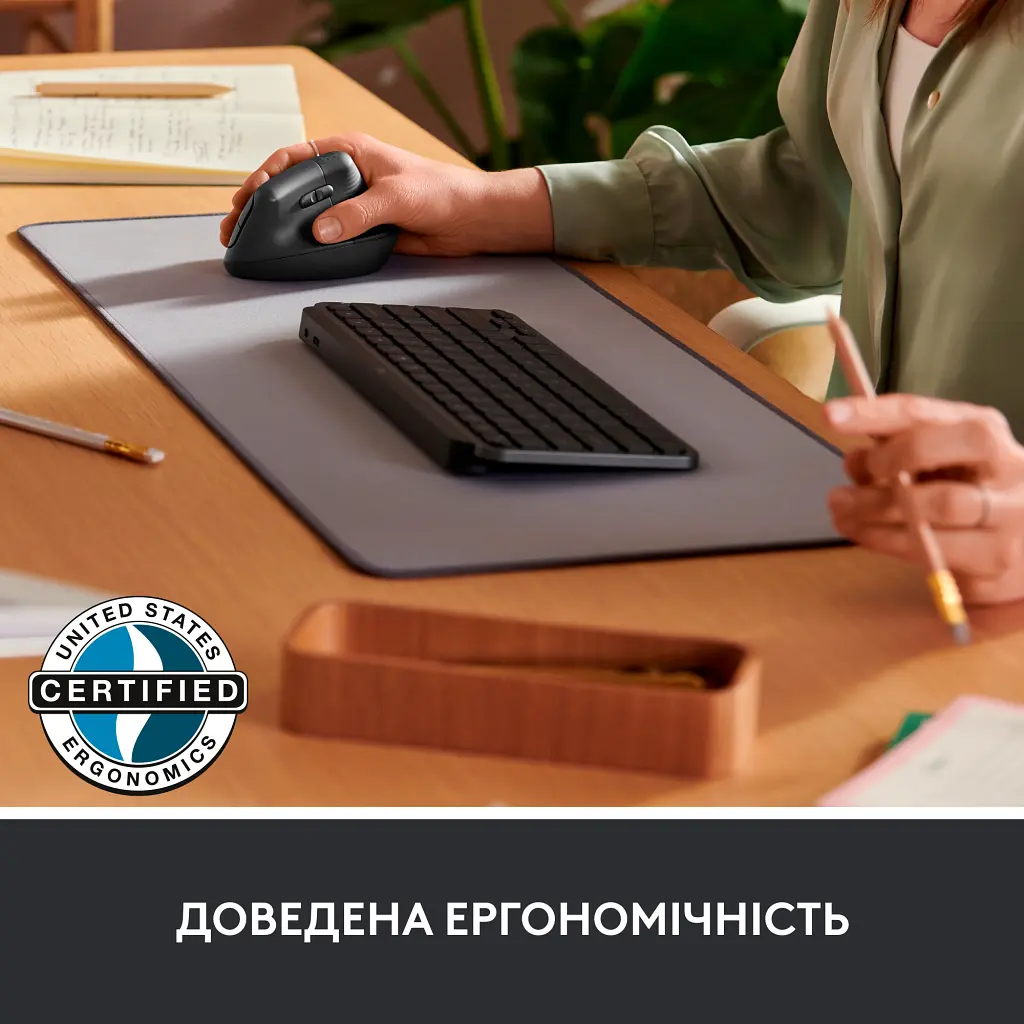 Мишка Logitech Lift Vertical Ergonomic Wireless/Bluetooth for Business Graphite (910-006494) - фото 6