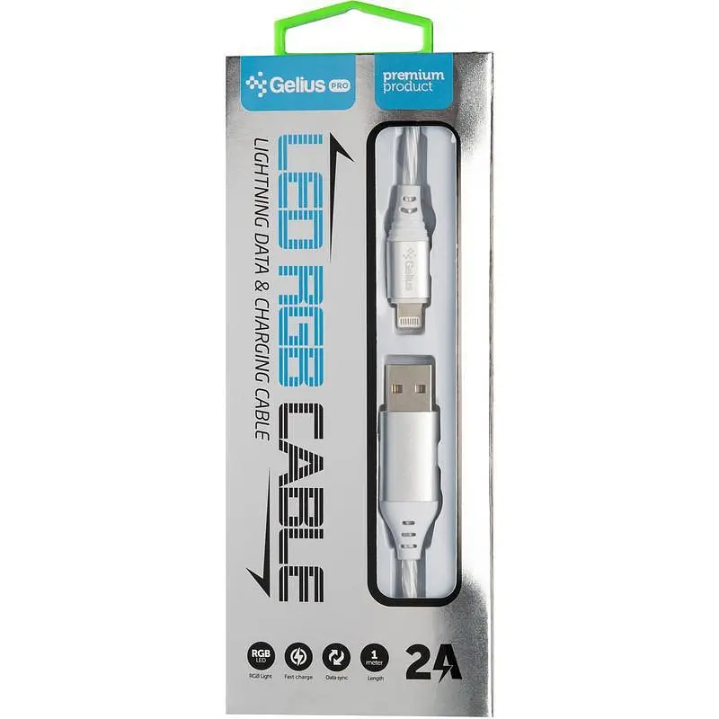 USB кабель Gelius Pro LED RGB GP-UC06i Apple Lightning Silver - фото 5