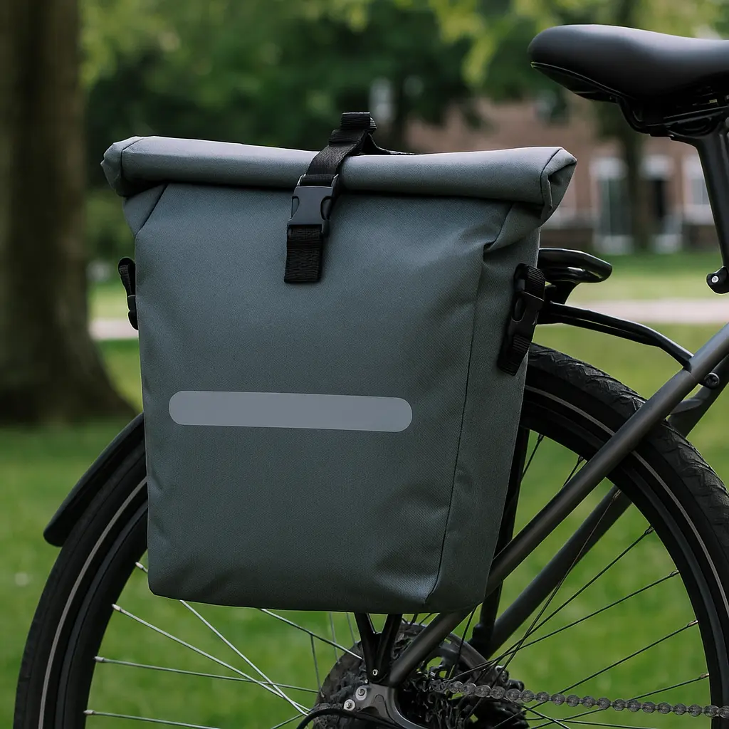 Велосумка вертикальна на багажник Bikemate 22 л, сіра, з дощовиком, вологозахищена - фото 3