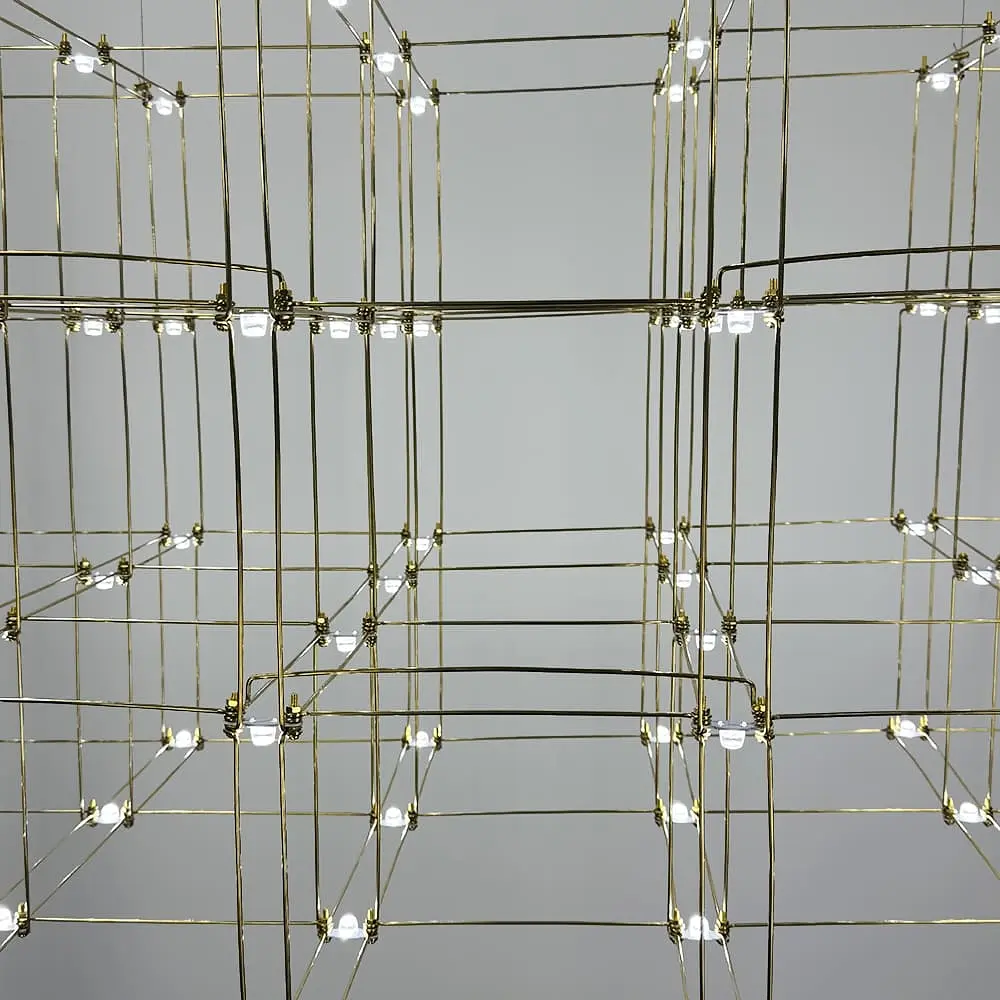 Золотая геометрическая люстра в форме параллелепипеда 95*60*60 см | Ст. MJ 199-950*600*600 Titanium Line F - фото 4