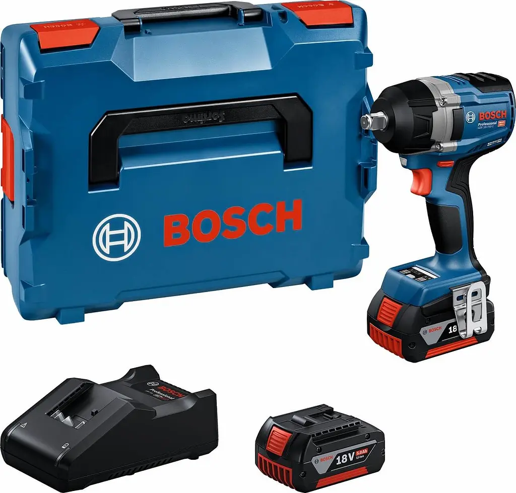 Акумуляторний ударний гайкокрут Bosch GDS 18V-750 C Professional з 2 акб GBA 18V 5 Ah та з/п GAL 18V-40, в L-BOXX 136