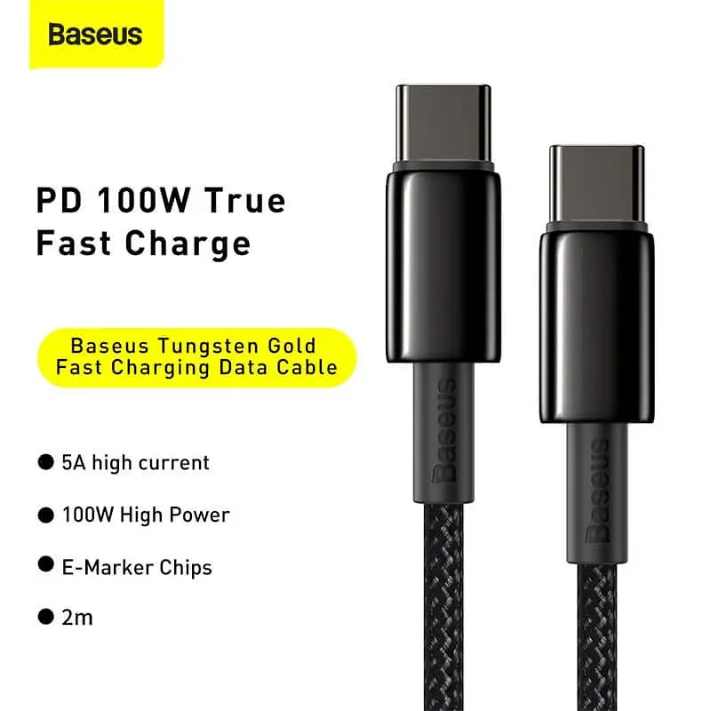 Кабель Baseus Type-C to Type-C Tungsten Gold Fast Charging 2 м 100W 5A (CATWJ-A01) - фото 2