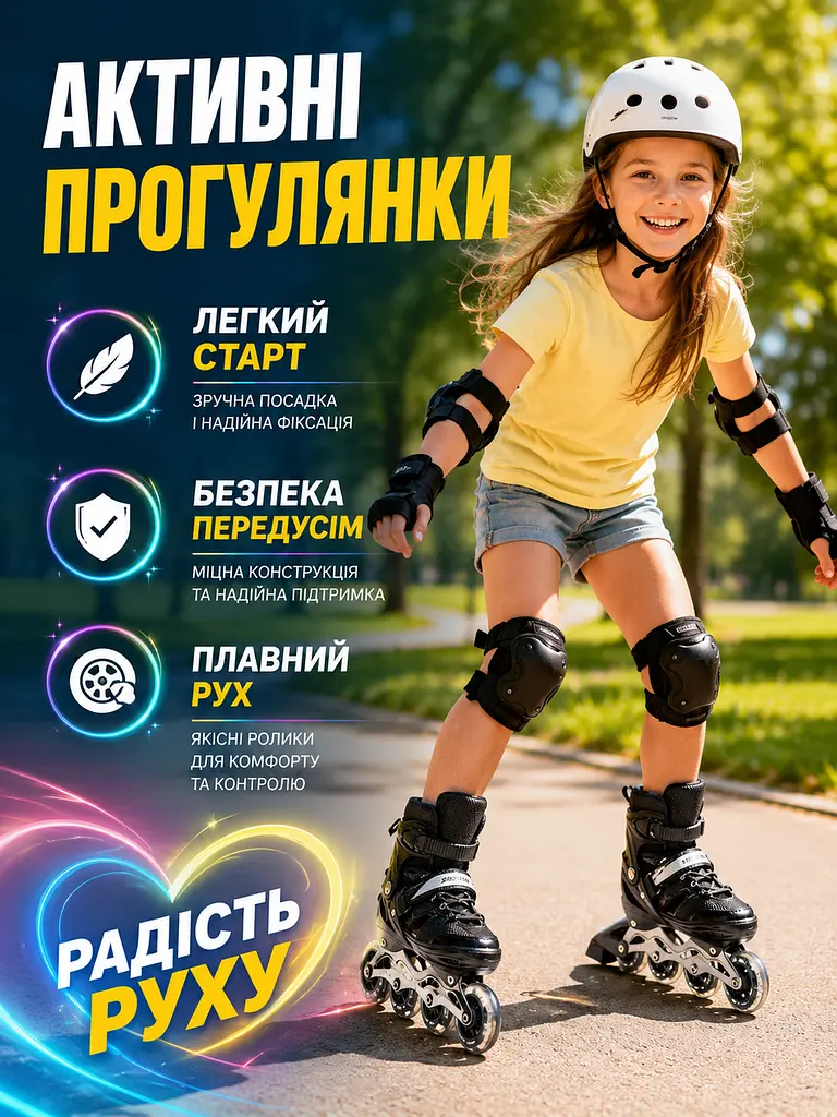 Дитячі ролики для дівчинки, хлопчика S 31-34, розсувні з колесом що світиться чорні (49676203) - фото 4