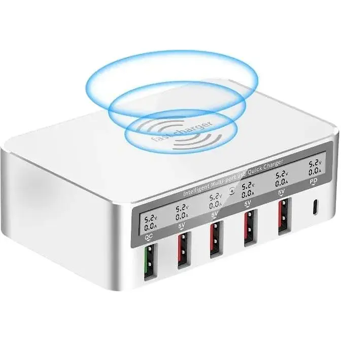 Зарядное устройство Primo WLX-818PF 100W 1xUSB QC3.0 / 4xUSB / 1xPD Type-C / беспроводная зарядка Qi 10W White - фото 3