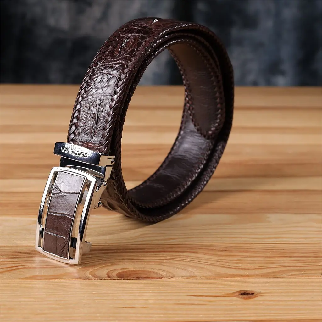 Ремінь-автомат з натуральної шкіри крокодила коричневий CROCODILE LEATHER 18171 120 см - фото 10