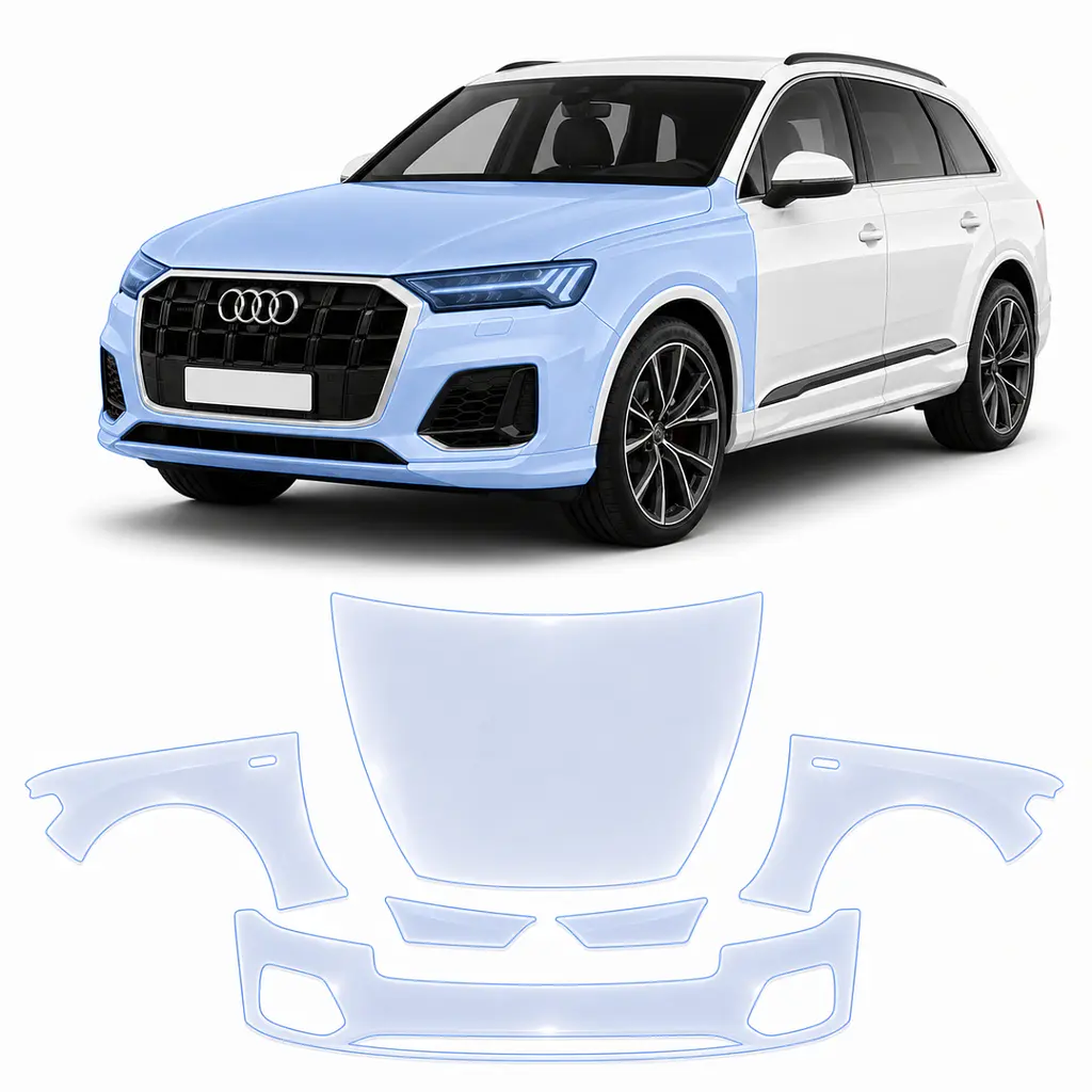 Антигравійна захисна бронеплівка за лекалами для Audi Q7 4M second facelift 2024- передня частина авто (капот бампер крила))