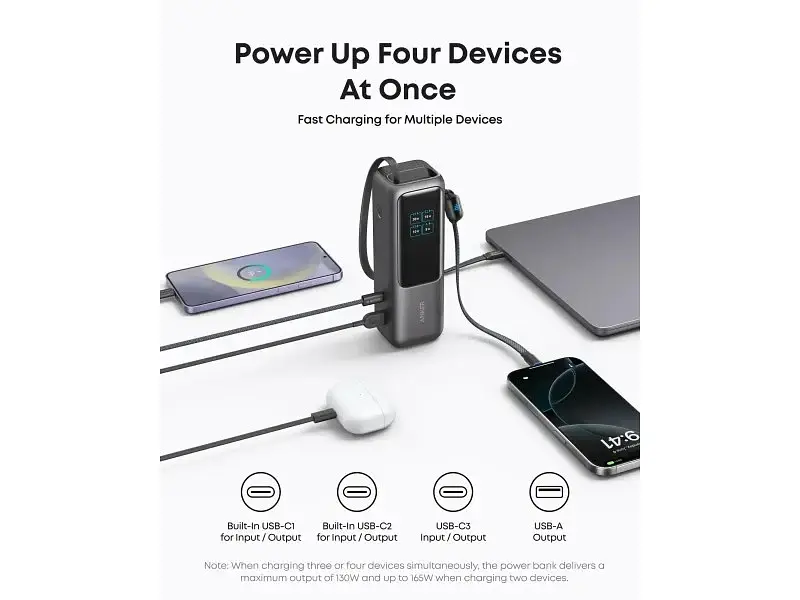 Зовнішній акумулятор (Power Bank) ANKER ZOLO Power Bank 25000mAh 165W Black (A1695P11) - фото 7