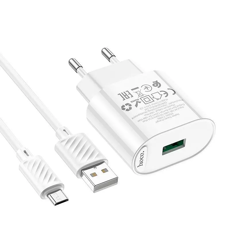 Блок Адаптер сетевой HOCO Micro USB Cable Fighter single port charger C109A 18W білий - фото 5