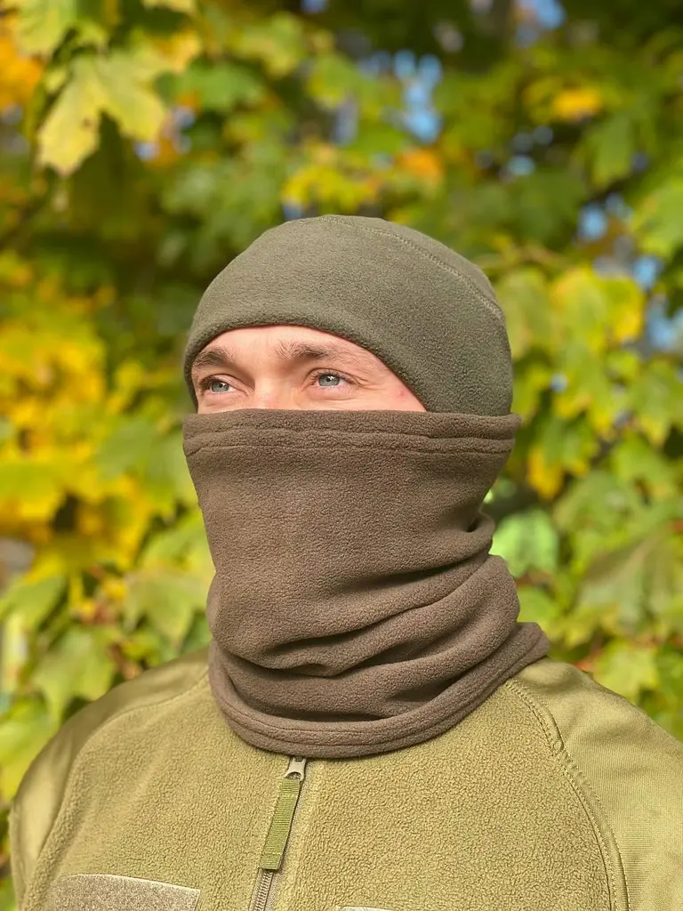Флісова шапка (Мультикам) (Піксель) (Олива) (Чорна) - фото 2