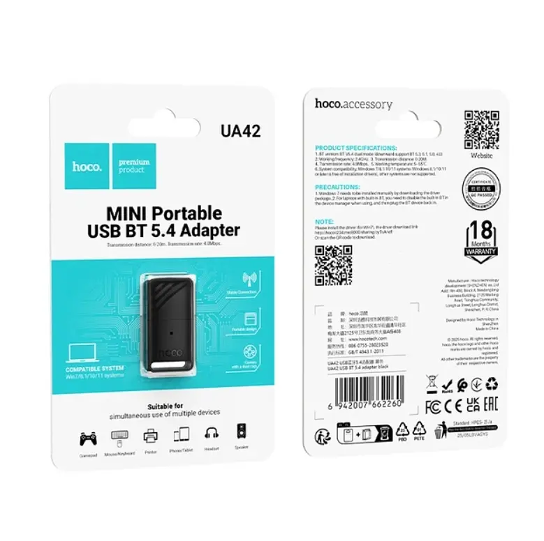 Адаптер Bluetooth Hoco UA42 USB BT 5.4 adapter Black - фото 2