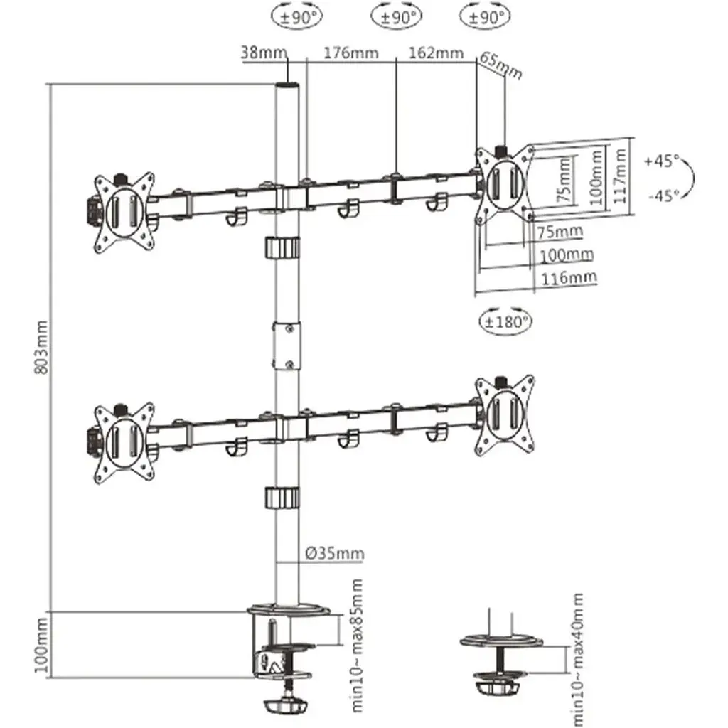 Кронштейн для монітора Brateck LDT66-C048 17"-32" [107929] - фото 8