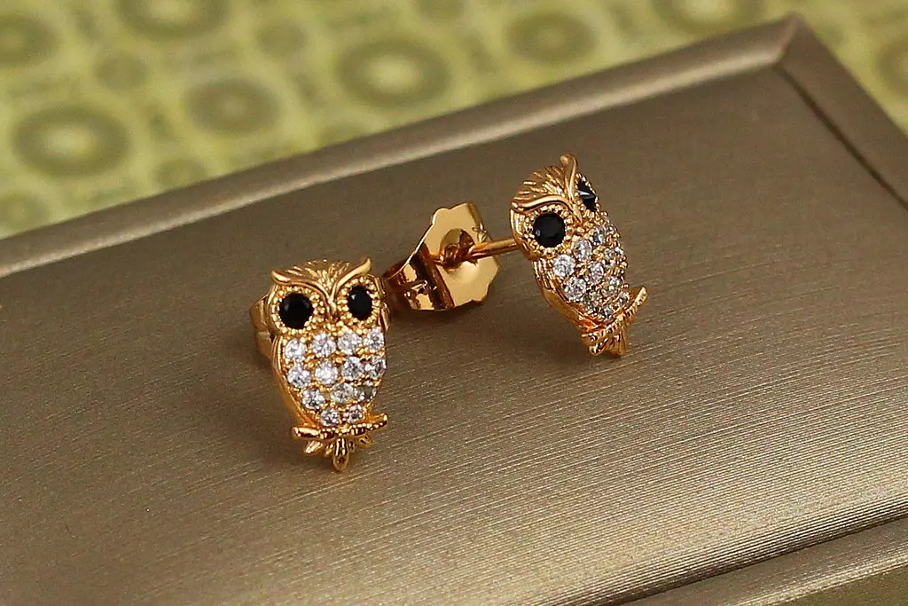 Сережки гвоздики Xuping Jewelry сови 1,2 см золотисті - фото 2