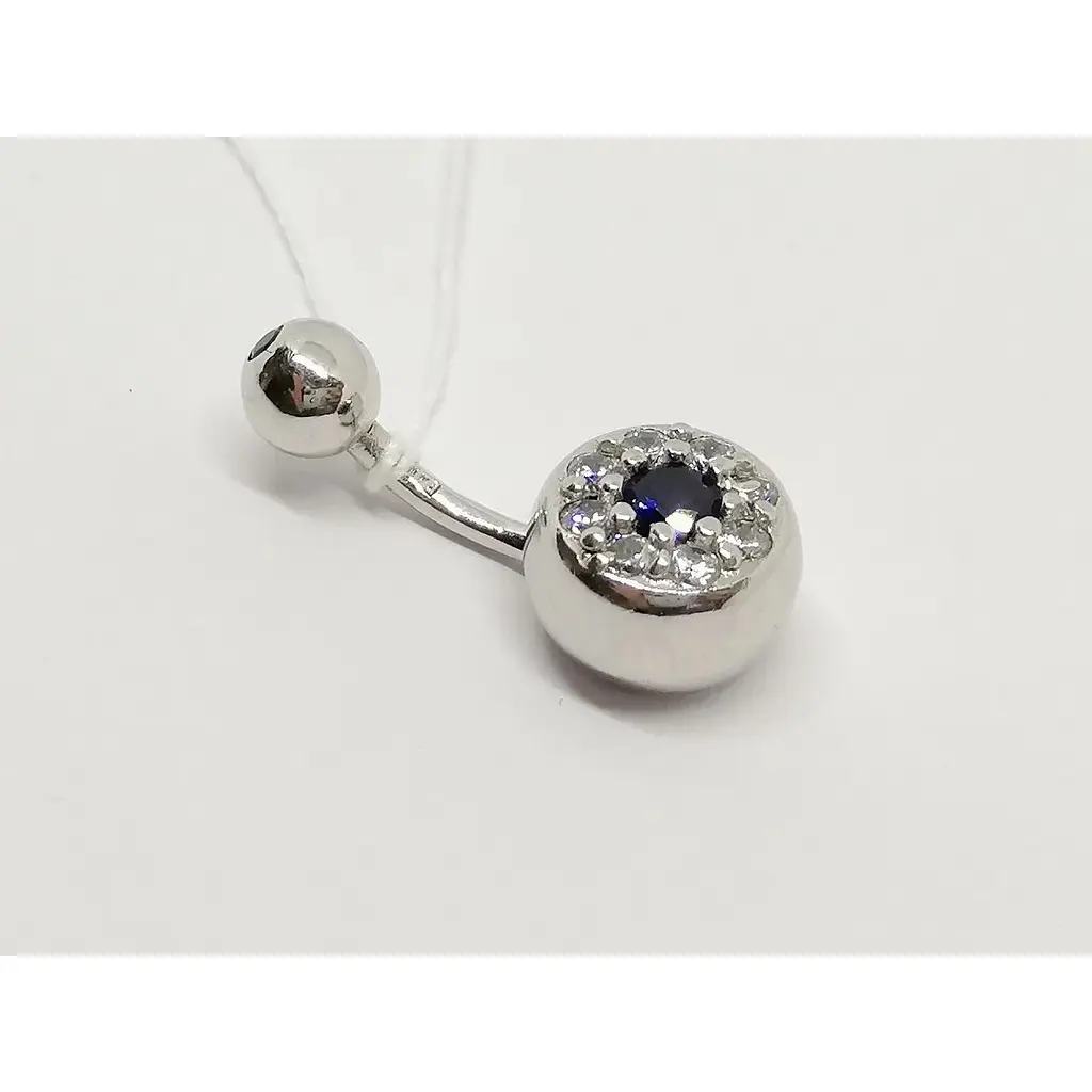 Серебряная серьга для пирсинга пупка Silvex 925 с фианитами. ПР2ФС/019 - фото 2