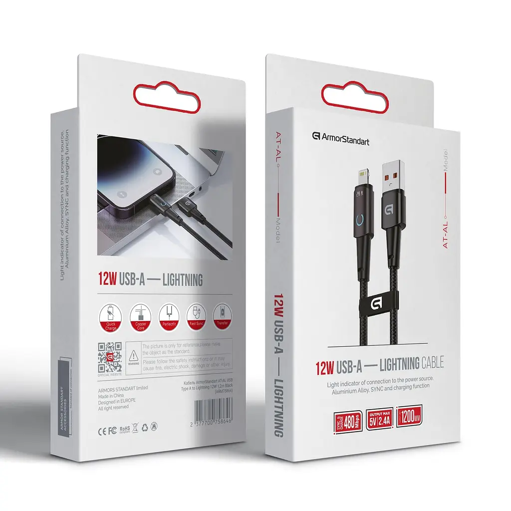 Кабель ArmorStandart AT-AL USB Type A to Lightning 12W 1,2m Black (ARM75864) - фото 2