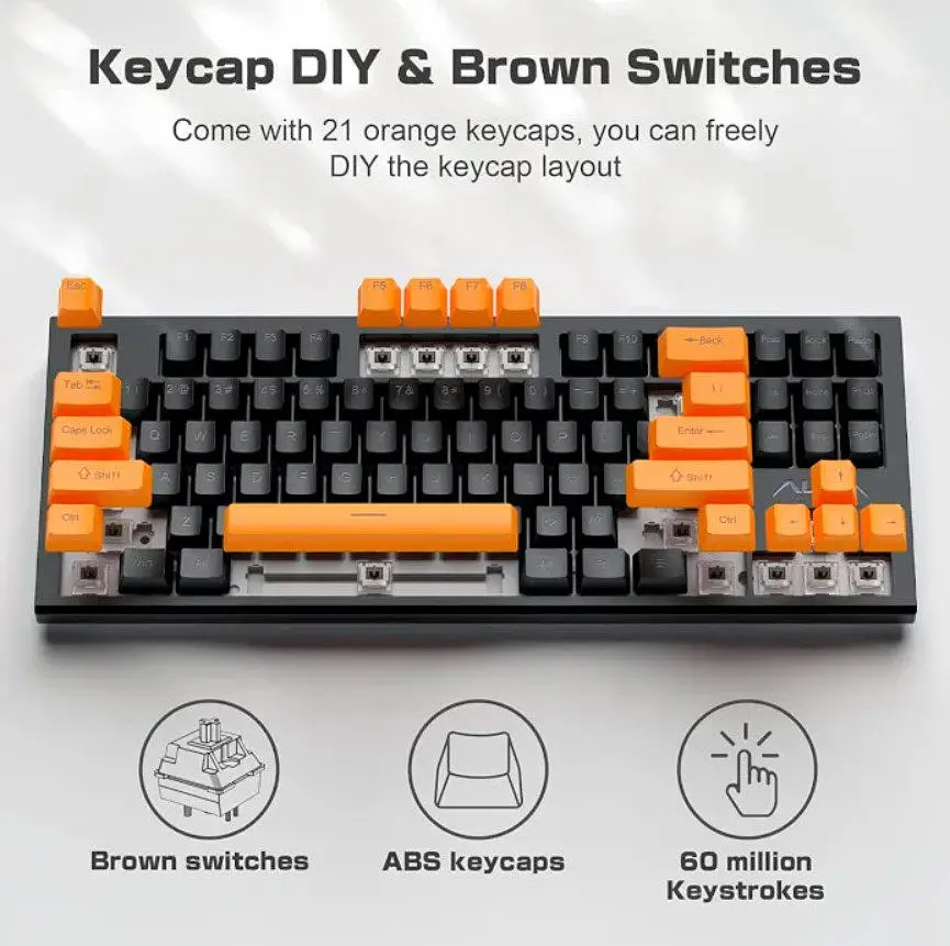 Клавіатура ігрова механічна Aula Mechanical F-3032 Black keycaps + 21 Yellow keys KRGD Brown - фото 7
