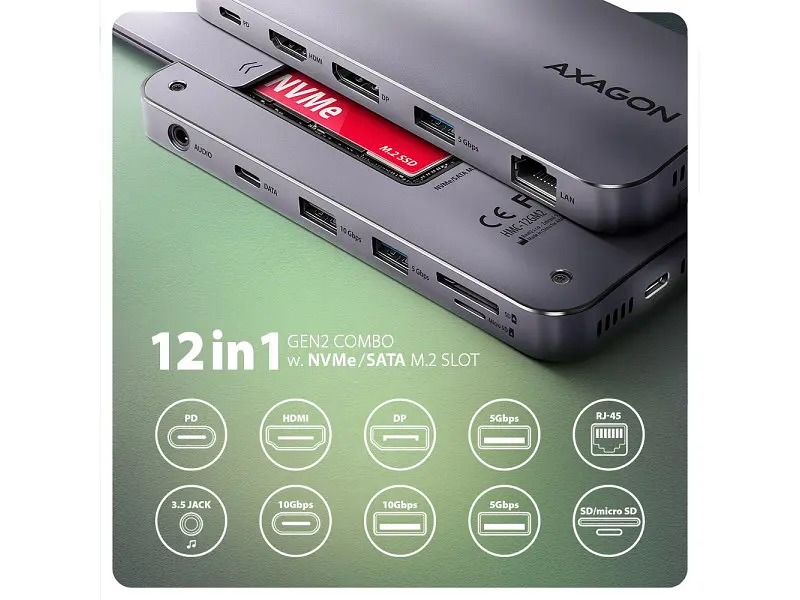 Док-станція для ноутбука AXAGON USB 12в1 (HMC-12GM2) - фото 4