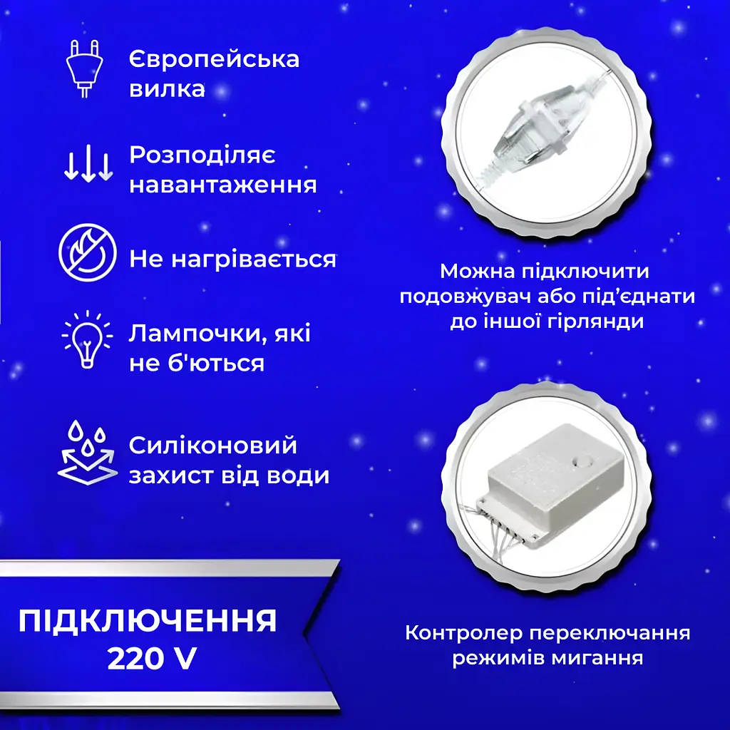 Гирлянда-штора GarlandoPro Роса 200 LED размер 3x2 м, синий (173302BL) - фото 6