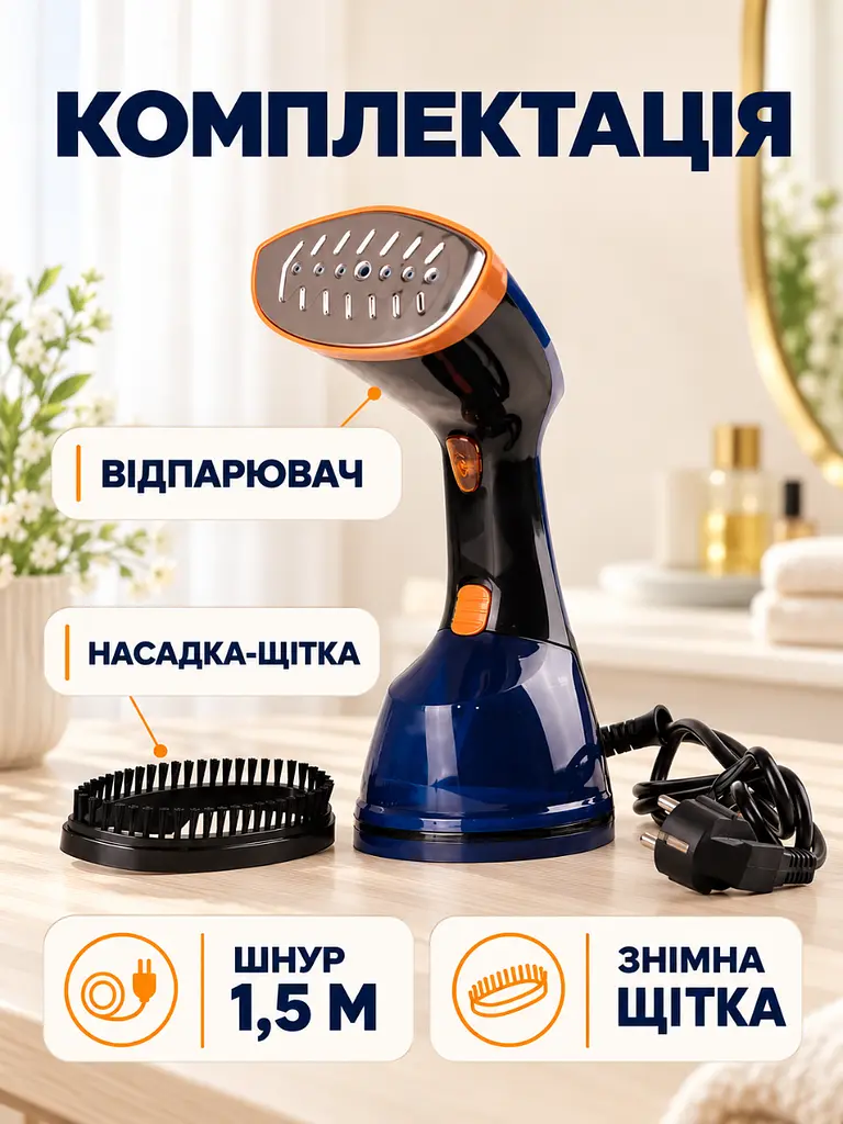 Ручной вертикальный отпариватель 1200 Вт с резервуаром 250 мл синий (37261137) - фото 8