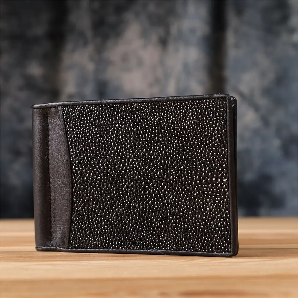 Затискач для грошей з натуральної шкіри морського ската чорний STINGRAY LEATHER 18293 - фото 10