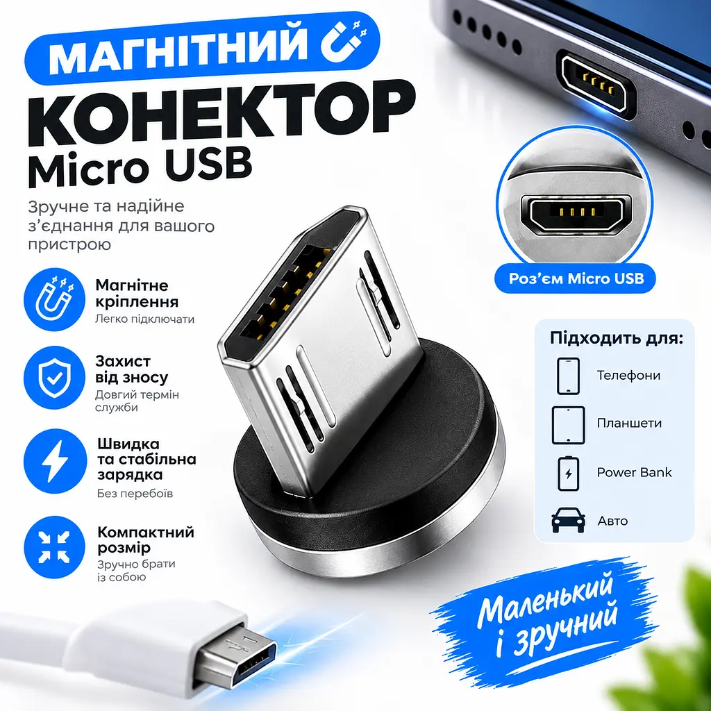 Коннектор магнітний Plug Micro USB, для магнітного кабеля (однопіновий). - фото 8