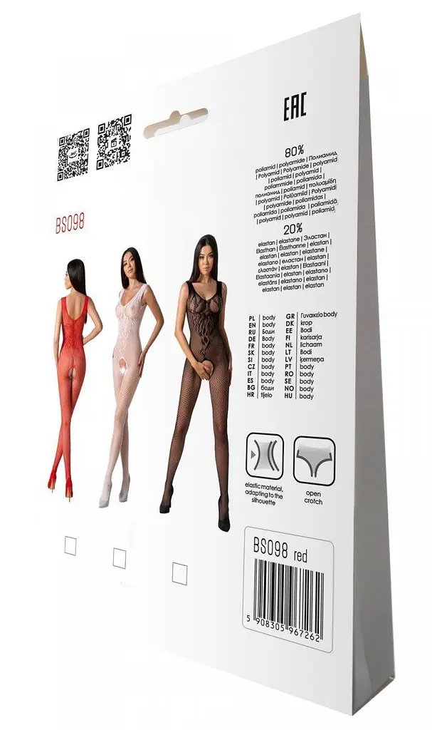 Бодістокінг з крилами Passion BS098 One Size, red, середня сітка, відкритий доступ - фото 7