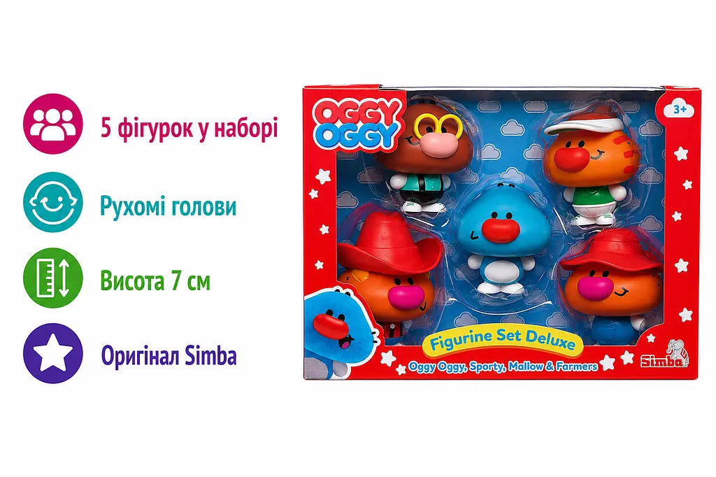 Ігровий набір фігурок Оггі Оггі Simba Oggy Oggy Deluxe 5 героїв мультфільму рухомі фігурки 7 см від 3 років (SKU-240) - фото 2