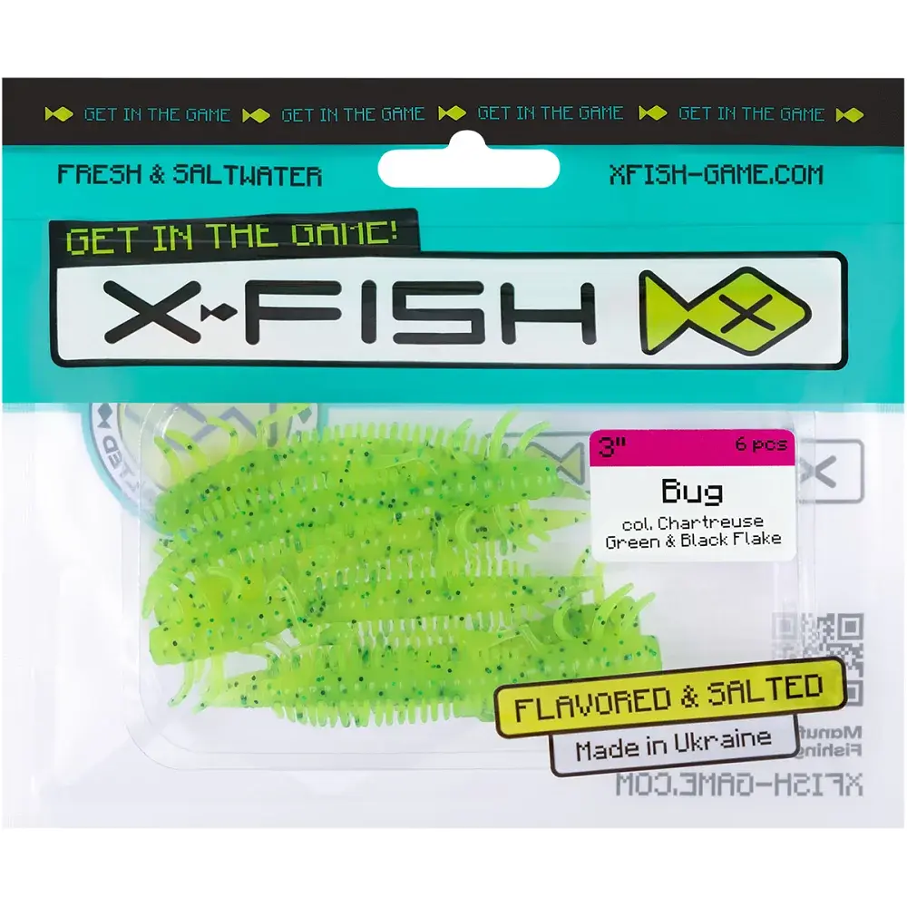 Силікон X-Fish Bug 3" Chartreuse Green & Black Flake (6шт/уп) - фото 2
