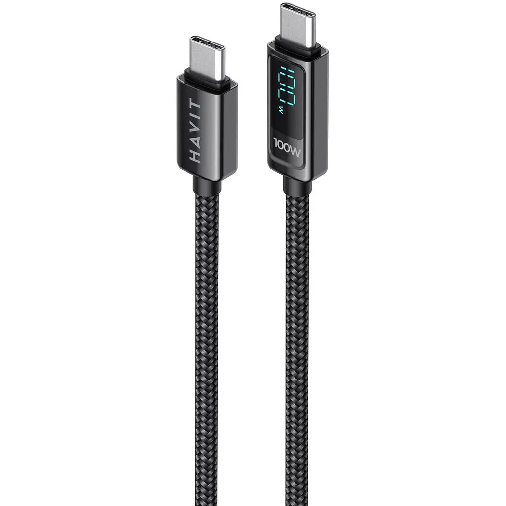 Кабель Havit HV-CB6247 PD100W 5A з LED екраном Type-C to Type-C 2 м (HV-CB6247) - фото 4