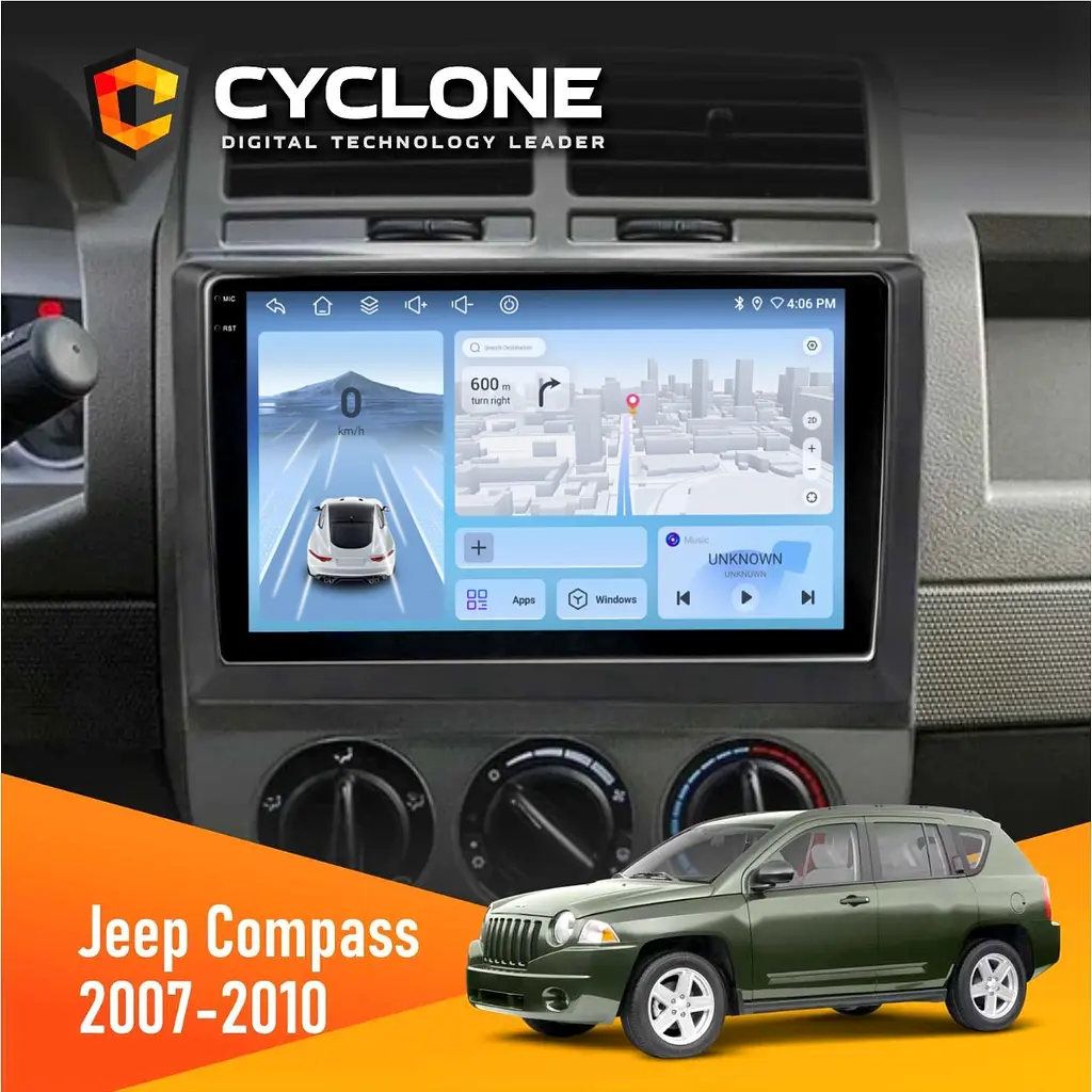 Штатна магнітола Jeep Compass 2007-2010 Cyclone C10-012 4x64, DSP, 4G Cyclone (НФ-00007731)