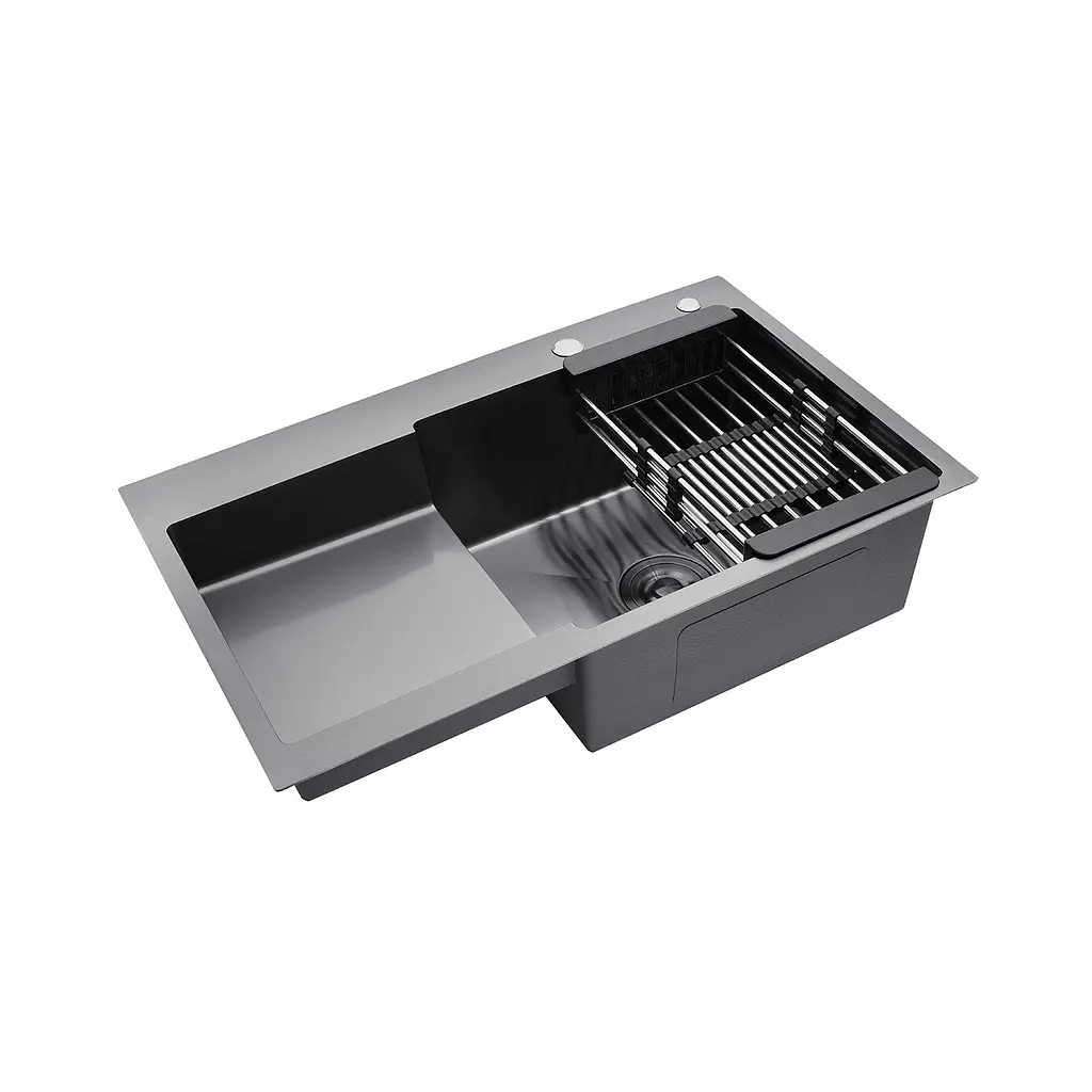 Кухонна мийка Kroner KRP Schwarze - 7848RHM PVD (3,0/1,0 мм) CV030024, Чорний - фото 5