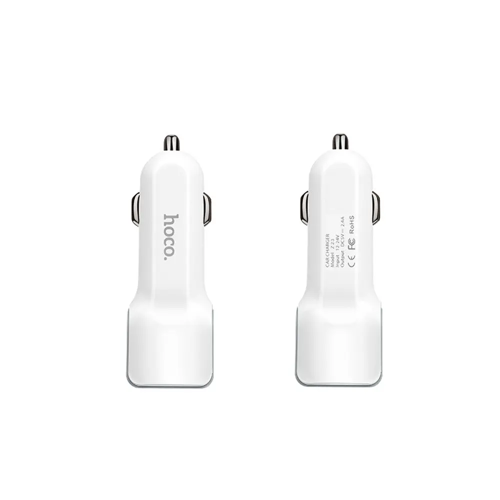 Автомобільний зарядний пристрій Hoco Z23 2 USB білий + кабель USB to Lightning - фото 2