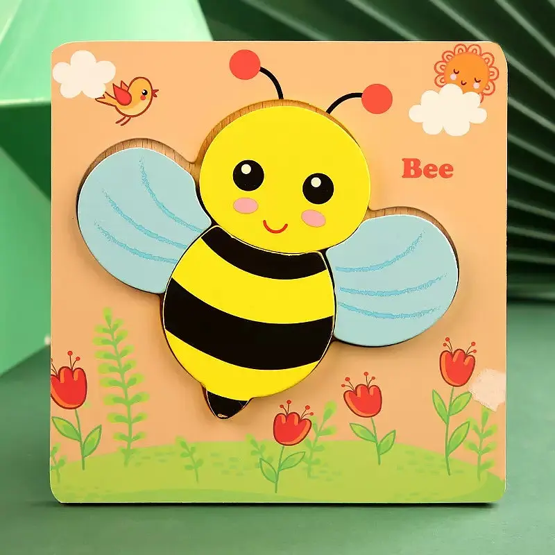 Дерев’яний пазл для дітей Бджілка Bee 15×15 см розвиваюча іграшка дитячий пазл сортер комахи для малюків - фото 2