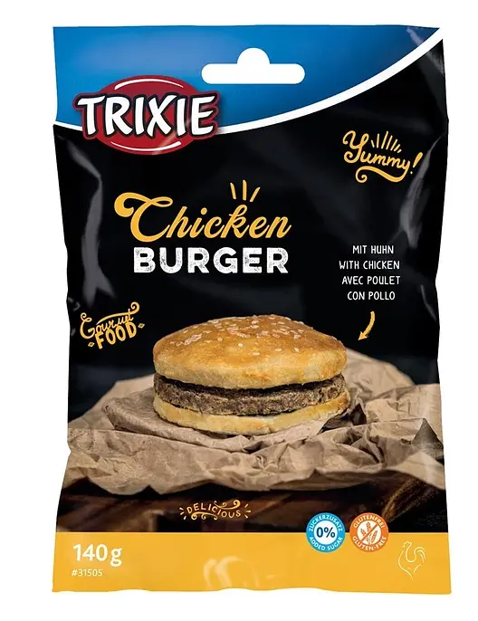 Ласощі для собак Trixie Chicken Burger Бургер з куркою та сиром'ятною шкірою 9 см 140 г (4053032439382) - фото 2