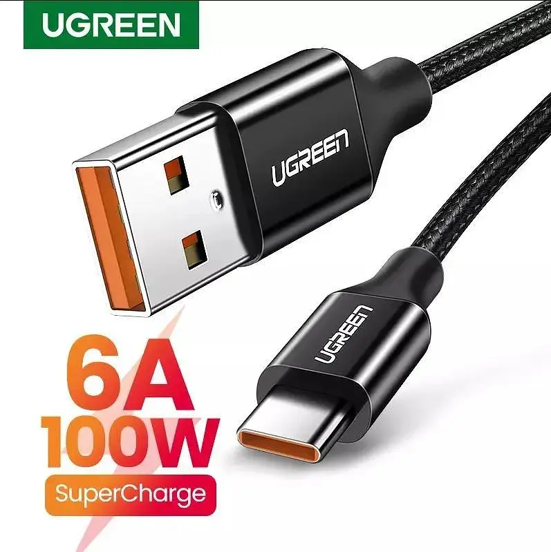 Зарядний кабель Ugreen Type-C 6A 100W Huawei Supercharge 1М Black Nylon, 50567 (US279) - фото 2