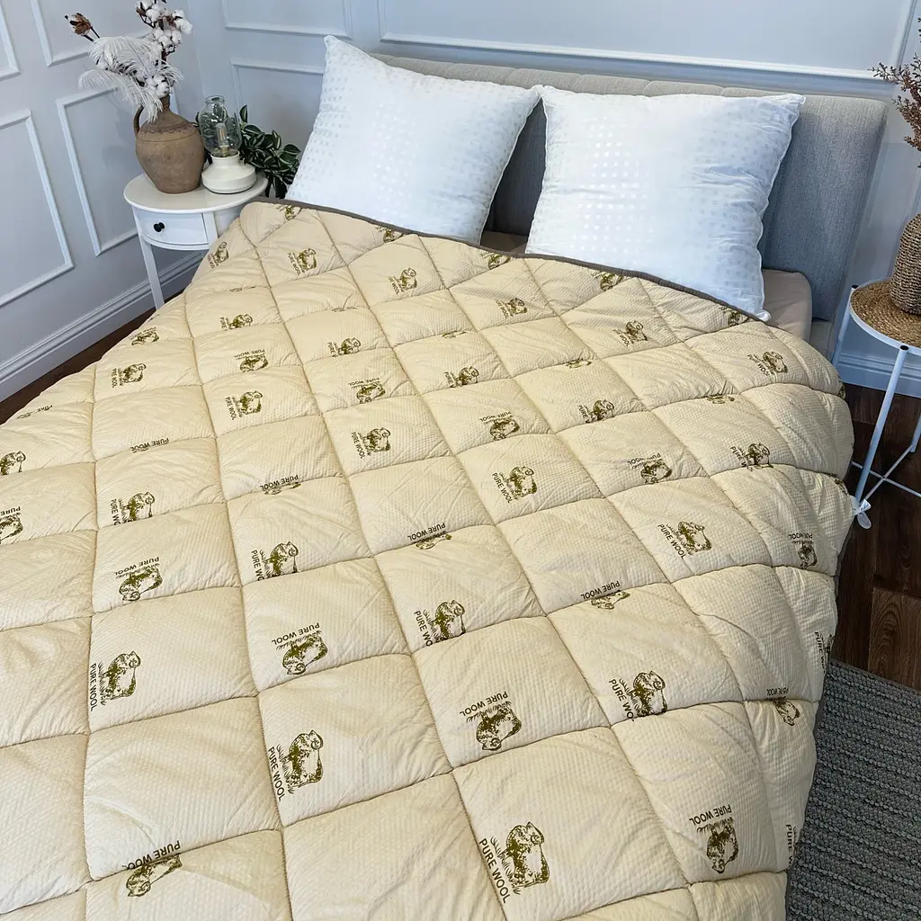 Ковдра євро стьобана зимова зі штучної вовни Leri Max Pur Wool 21471 200х215 см коричнева - фото 5