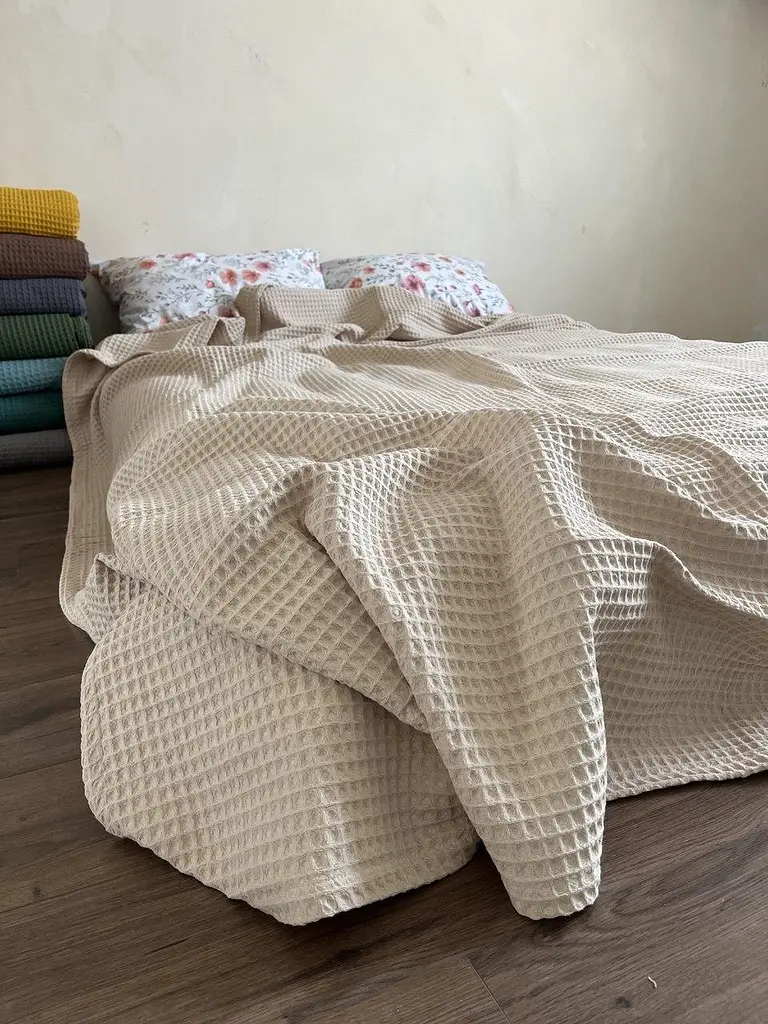 Покривало Zeintex Greece вафельне бавовняне бежеве 230х300 см - фото 7