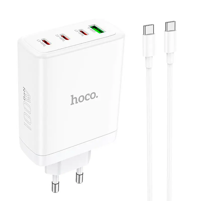 Адаптер мережевий Hoco N31 Leader four-port (3C1A) fast charger set + Type-C to Type-C кабель - фото 2