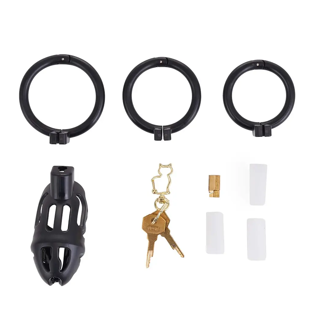 Клітка для пеніса LOCKINK SEVANDA Naja-Cobra Chastity Cage, чорна, 3 кільця різних розмірів - фото 5