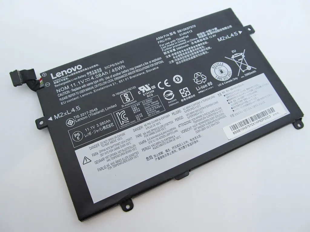 Акумулятор для ноутбука Lenovo ThinkPad E470 01AV413, 3980 mAh (45Wh), 3cell, 11.1V, Li-ion, чорний - фото 2