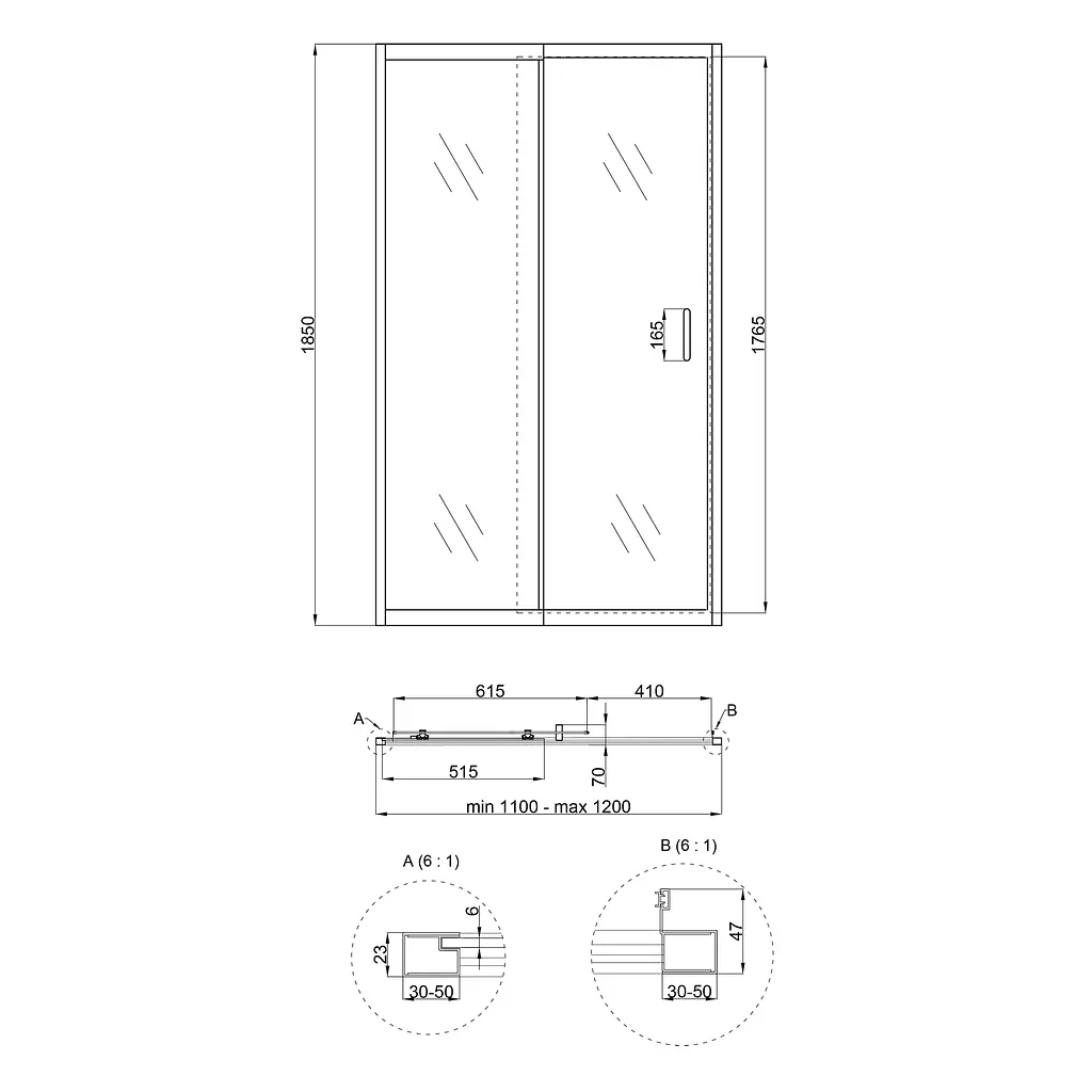 Душові двері в нішу Qtap Taurus CRM201-11.C6 110-120x185 см, скло Clear 6 мм, покриття CalcLess, універсальні, прозорий - фото 2