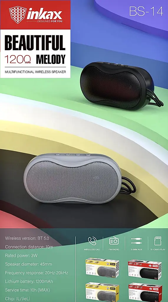 Портативна акустика Inkax BS-14 Bluetooth бездротова чорна - фото 2