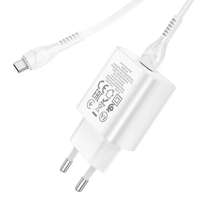 Адаптер мережевий HOCO Type-C to Type-C Cable Jetta charger set N22 25W білий - фото 4